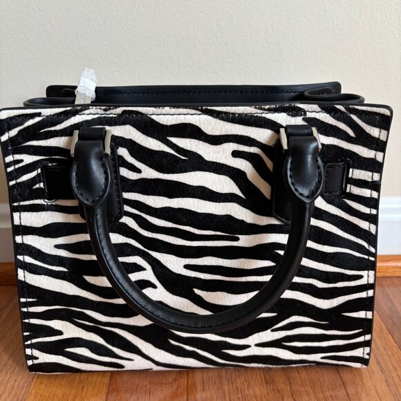 Michael Kors Hamilton Small Zebra Print Calf Hair Satchel Bag Black Multi - Picture 2 of 4